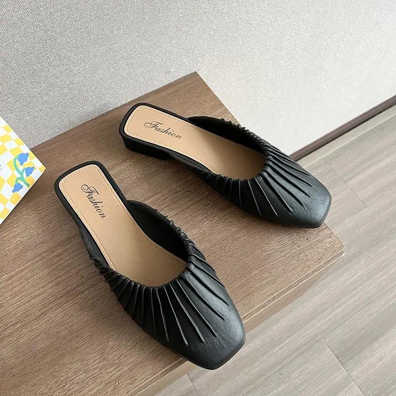 Fashion Mules Women's Slippers and Ladies Sandals Beige Indoor Home Slides Job House Flat Shoes Apricot Outside Clappers Shoe H Sandal Y