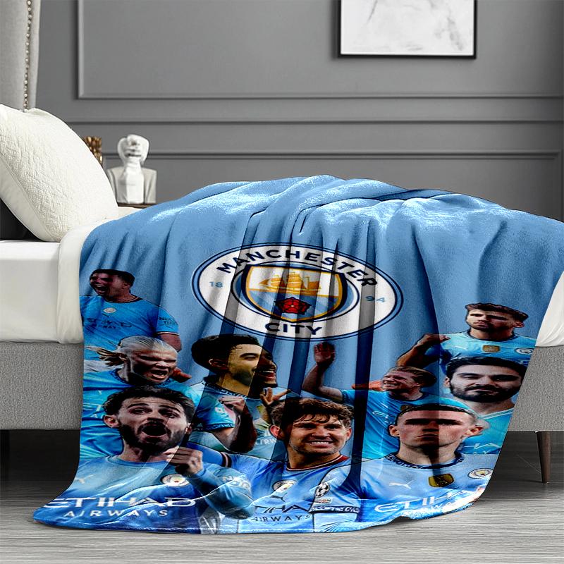 Manchester City FC Print Blanket - Soft & Comfortable, for Bedroom, Travel, Sofa, Home Decoration - Birthday Christmas Gift for Friend