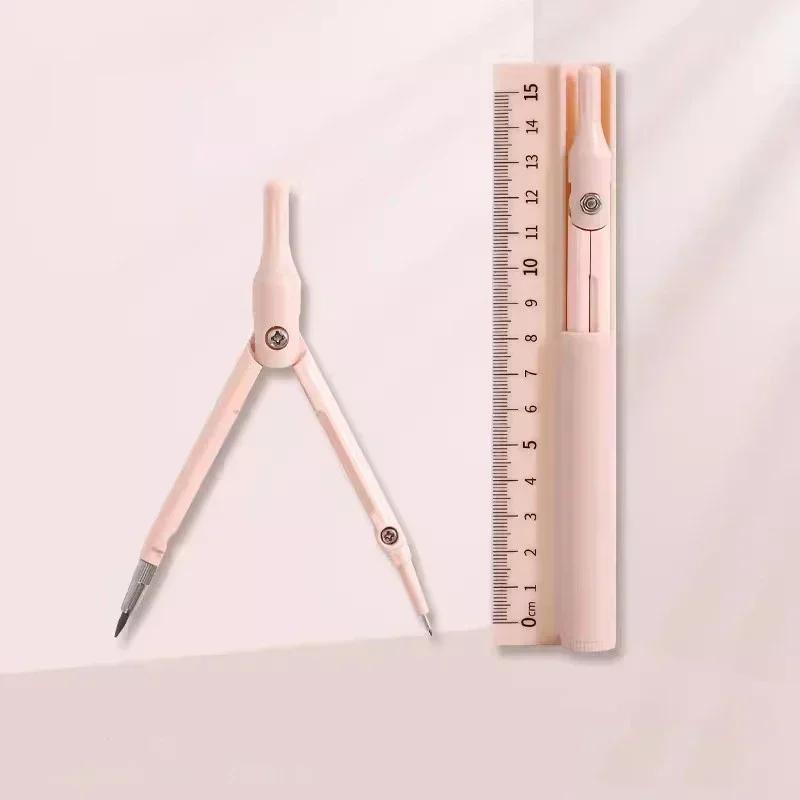 3 In 1 Compass Geometry Set with Ruler Pencil Kawaii Multifunctional Drawing Compass Math Geometry Tool Office School Supplies