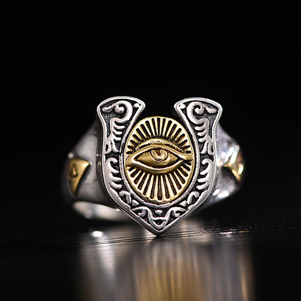 Retro Eye of Providence Ring For Men Golden Color Punk Gothic Adjustable Ring Rock Handmade Unisex Zircon Accessories Man Gift