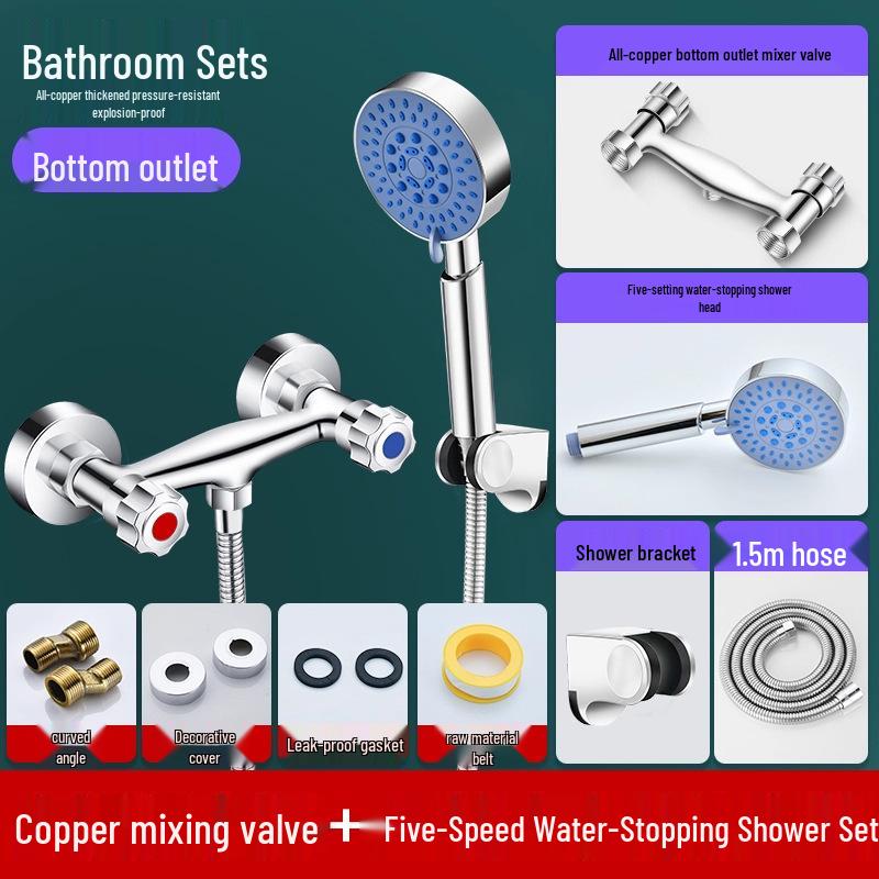 Allcopper And Handle Dual Shower Bath Faucet With Hotcold Mixer Valve