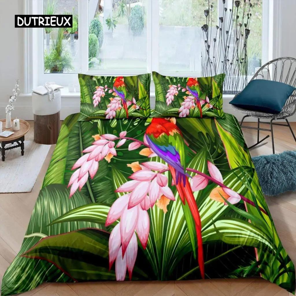 Tropiska Fåglar Påslakan Mönster Exotiskt Lyxigt Påslakan Europeisk Design Retro Påslakan Sängkläder Set för Sovrum Kvinnor