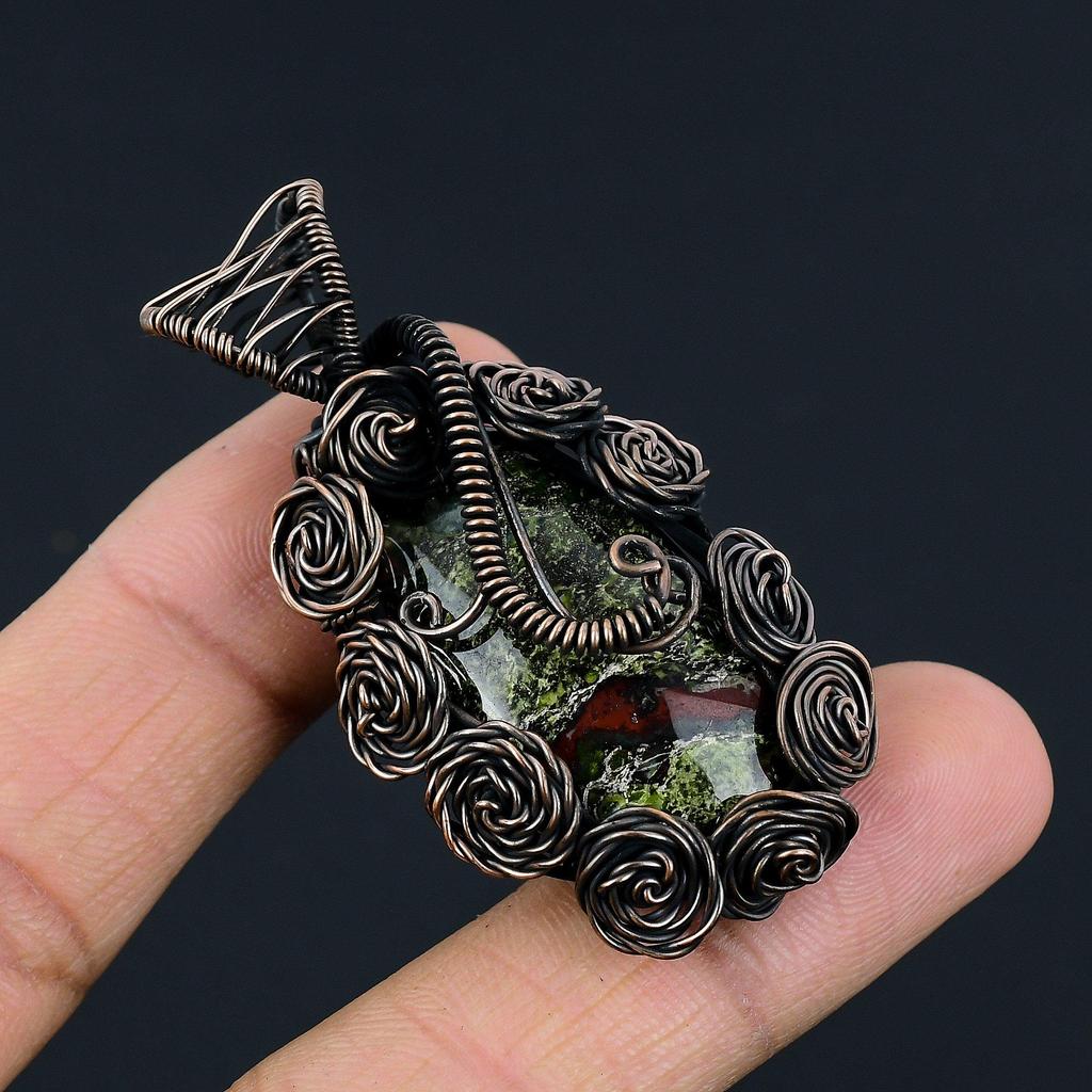 Dragon Blood Jasper 999 Copper Wire Wrapped Pendant, Handmade Gemstone Pendant Jewelry, Gifts For Wife Brand New Pendant