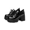 British Style Small Leather Shoes Korean Height-increasing Women's Black Patent Leather Thick-soled Thick-heeled Lace-up Loafers