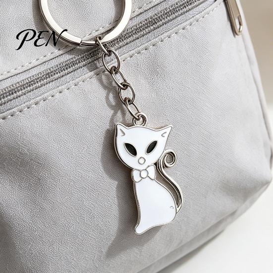 Lightweight Key Ring 2Pcs Black White Cat Keychain for Backpacks, Oil Dripping Enamel Kitten Ring, Metal Bag Schoolbag Charm Decoration Accessories