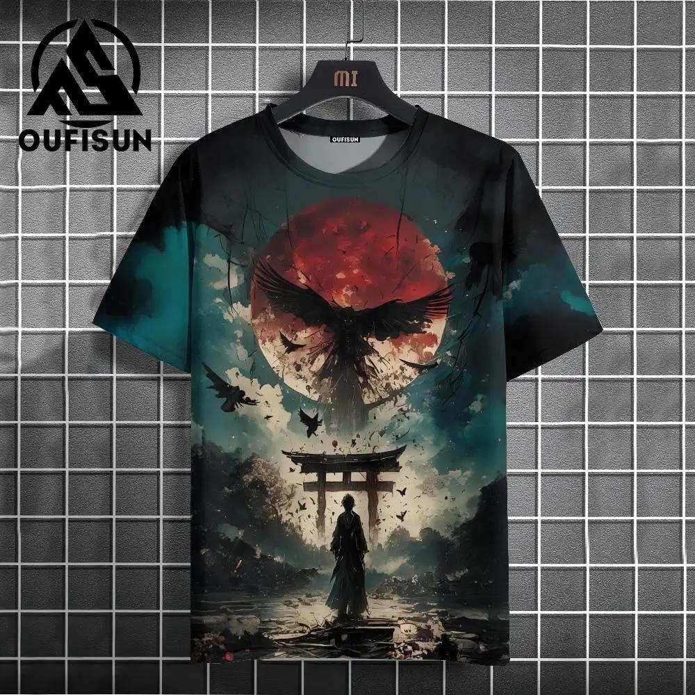 

Мужская футболка в японском стиле с рисунком воина, футболки с принтом, повседневные свободные футболки с короткими рукавами, мужская одежда больших размеров, летние топы 4XL