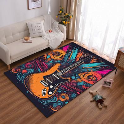 Colorful Guitar Print Carpet with Abstract Art Design, Home Decor Rug Suitable for Use As an Anti-slip for Living Room Bedroom Sofas