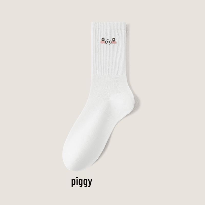 Breathable Cotton Mid-Calf Sports Socks: Spring-Summer Thin, Autumn-Winter Odor-Absorbing, Sweat-Wicking, Embroidered Long White Socks