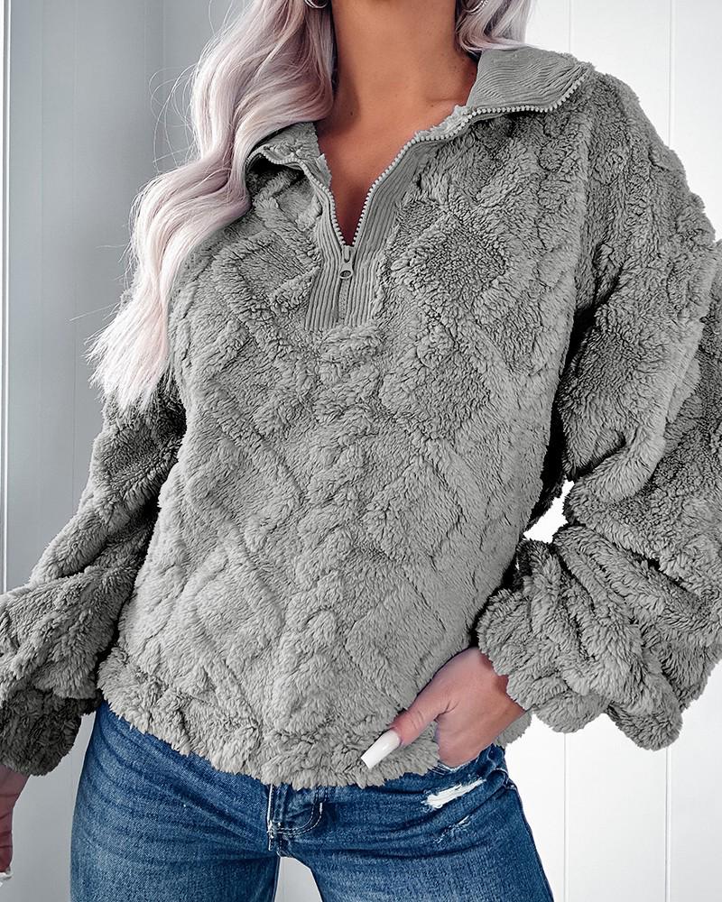 Autumn Winter Casual Loose Plush Pullover Shirt with Lapel and Long Sleeves