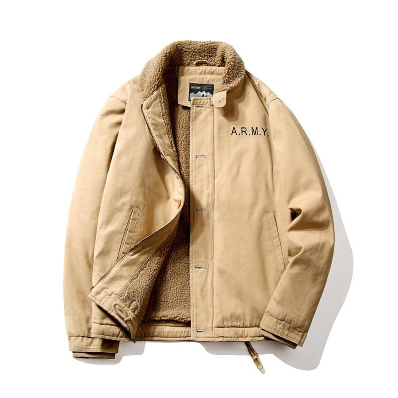 Winter Casual Herren Samt Verdickt Revers Militär Baumwolle Mantel Lose Lammwolle Baumwolle Mantel