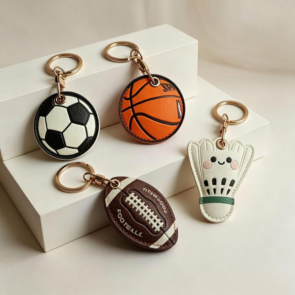 Football Pendant Leather Access Card Holder Keychain - Creative Small Gift and Backpack Accessory