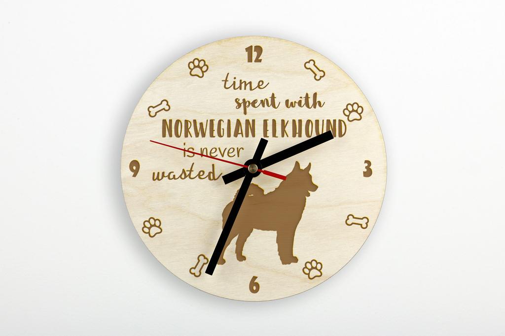 Norwegian Elkhound, Norsk elghund, Gray Norwegian Elkhound - clock with dog, wooden clock with engraving, personalised clock by Art-Dog