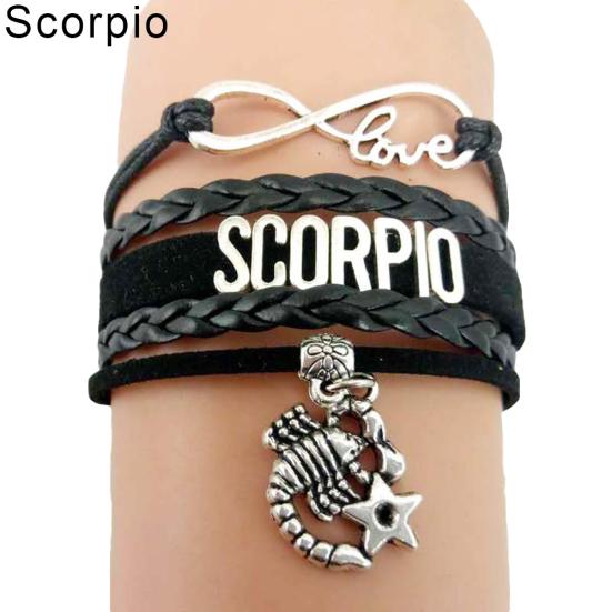 

Бесконечность любви 12 созвездий знак женщин мужчин браслет из искусственной кожи плетеная веревка Scorpio