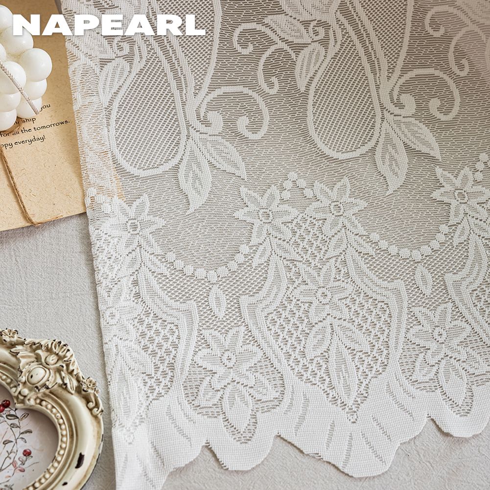 1PC NAPEARL French Retro Lace Short Curtain, Rustic Style, Lightweight Sheer Curtain for Living Room Kitchen Cupboard Window Home Decor