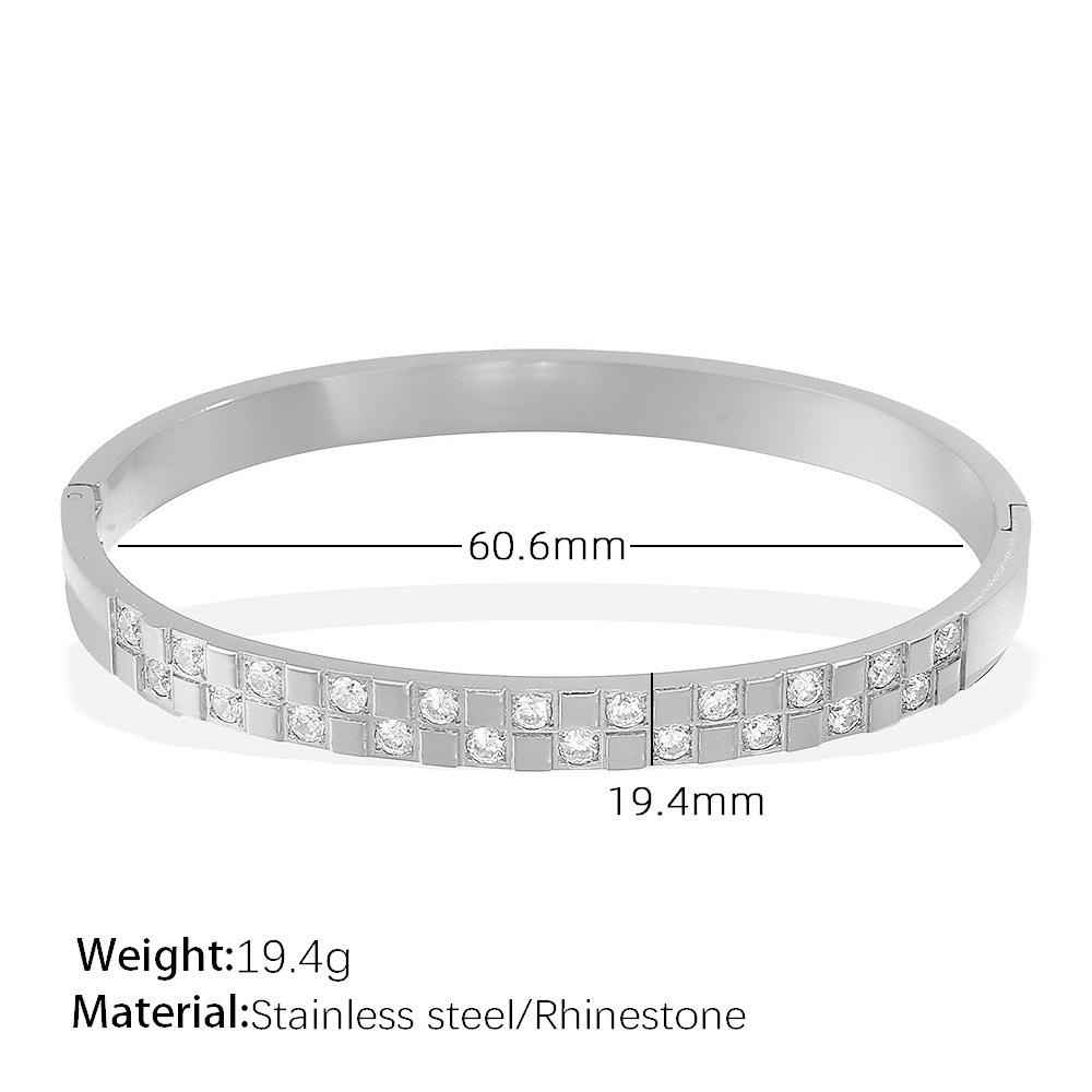 ins wind titanium steel thin square lattice stripe round diamond color gold-plated bracelet wholesale bracelet