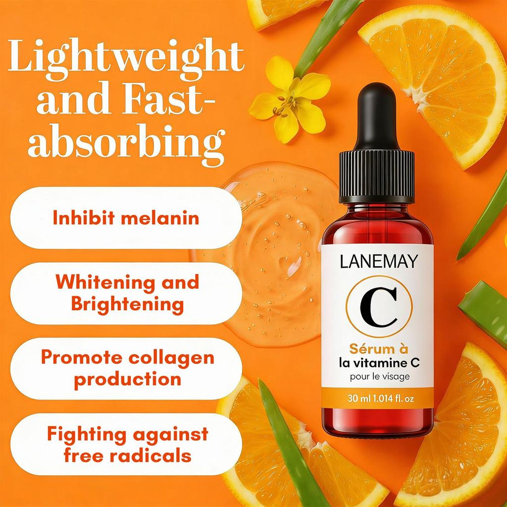 VITAMINE C SERUM-Brightens & Evens Skin Tone-Nourishes & Hydrates-Fades The Look Of Dark Spots-Suitable For All Skin Types, 30ml