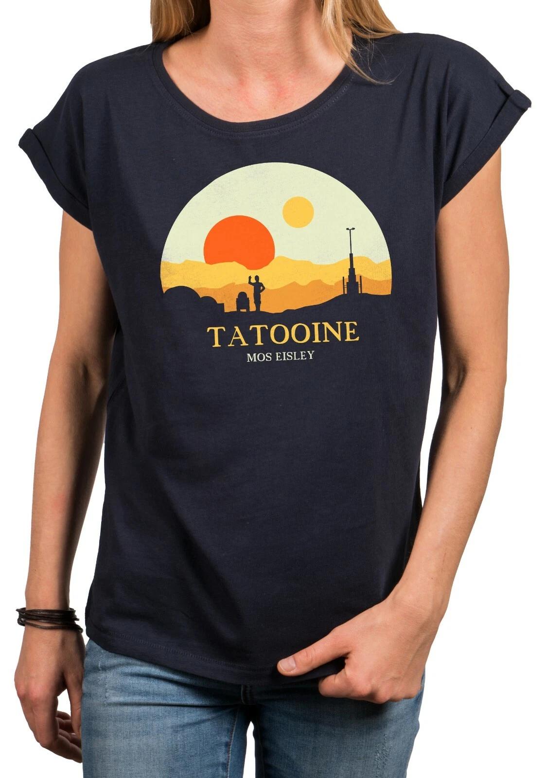 Ladies Shirt With Print Tatooine Star Summer Top Tunic With Print Top Blue- M