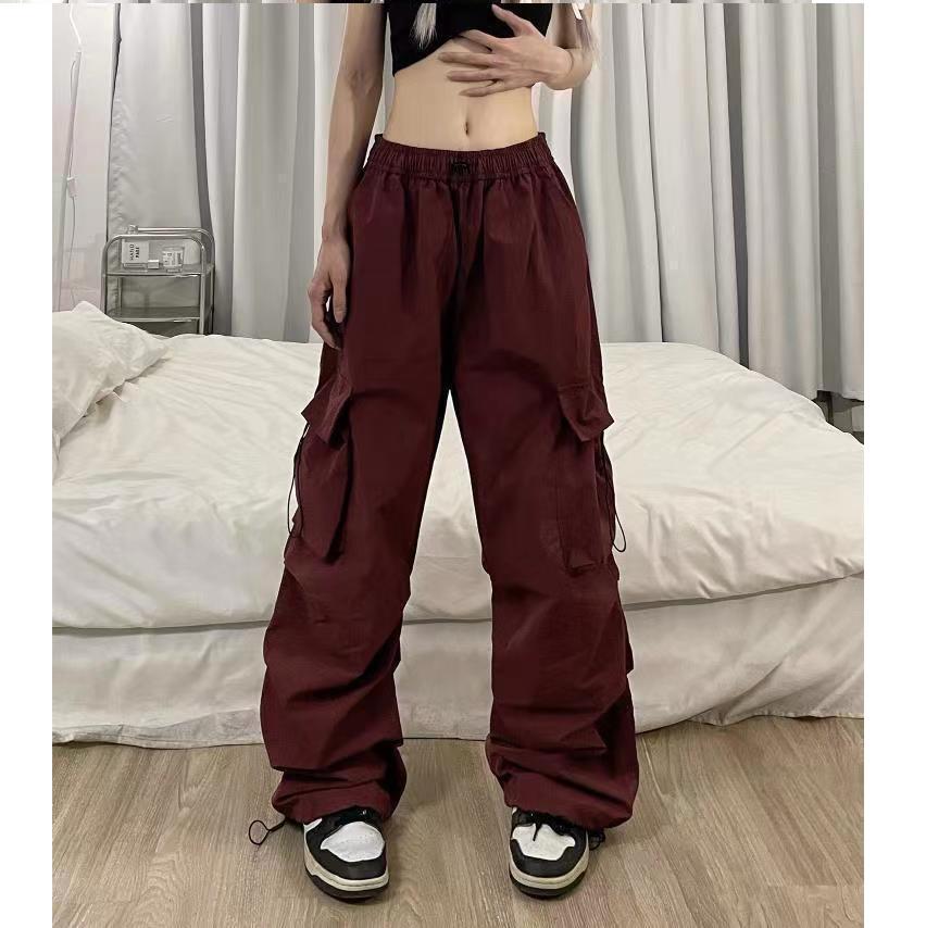 American Retro Workwear Casual Pants Men's High Street Couple Loose Functional Style Drawstring Tied Foot Long Pants