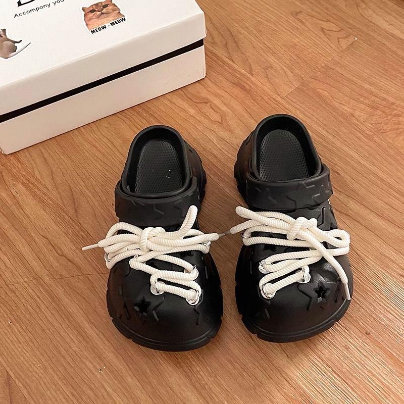 Fashion Women Platform Sandals Leisure DIY Laceup Clogs Thick Sole Summer Garden Shoes Cute Star Style Female Daily Street Slippers