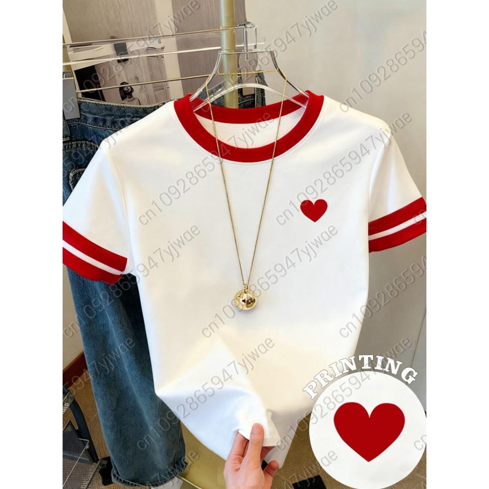

Womens Short Sleeve Valentines Day Edition Red Heart Print T-Shirt Girl Round Neck Tee Outdoor Sports plus-size women s clothing M