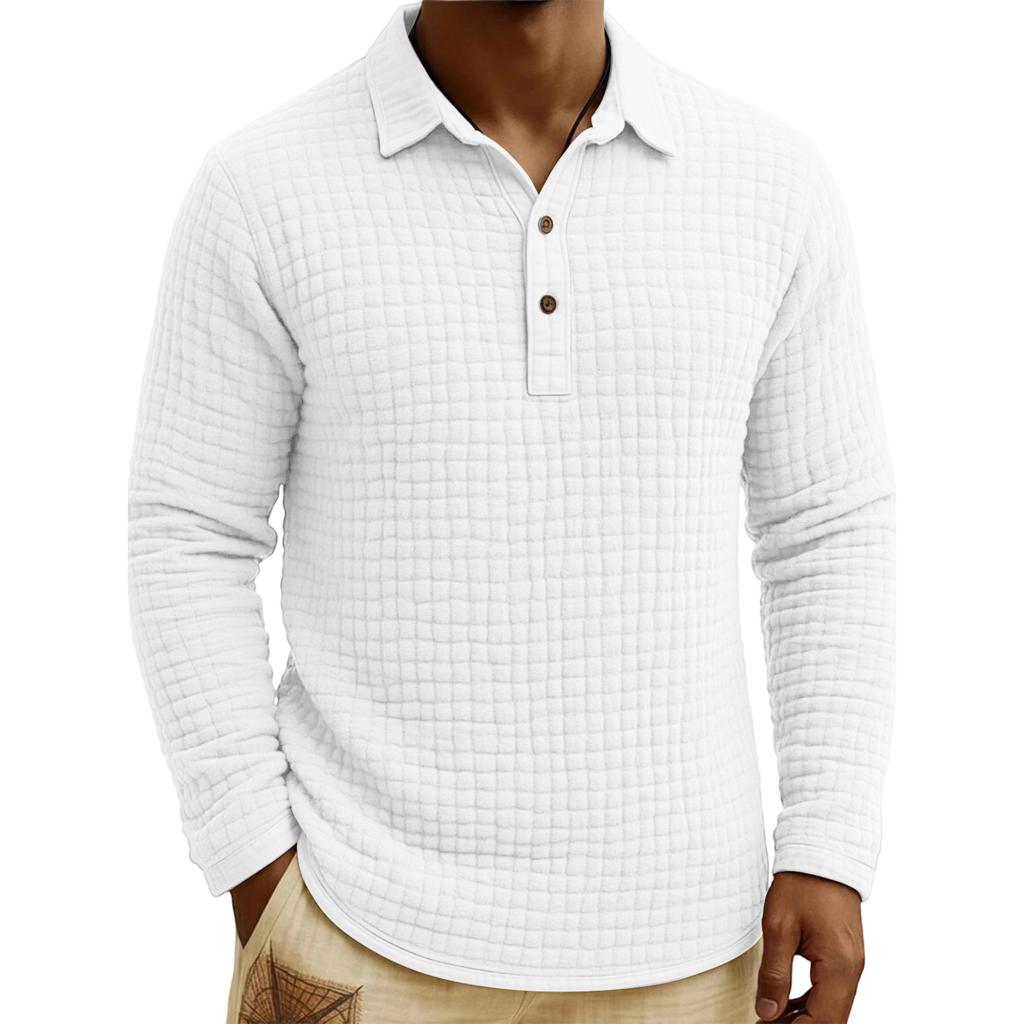 Men's Quilted Knit Color Pullover Button,down Top
