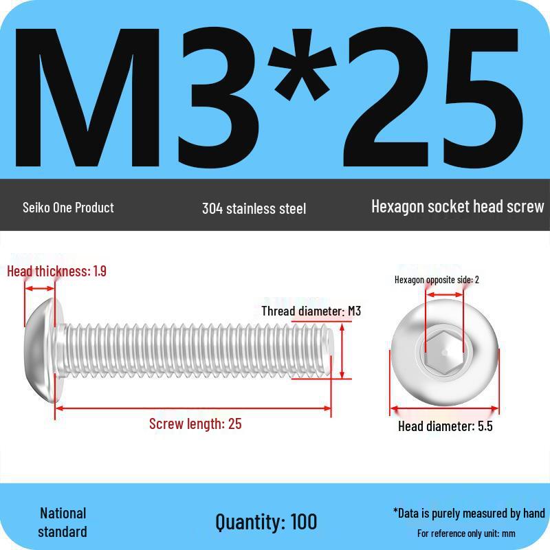 304 Stainless Steel Pan, Half, and Round Head Hexagon Screws (M2-M12)