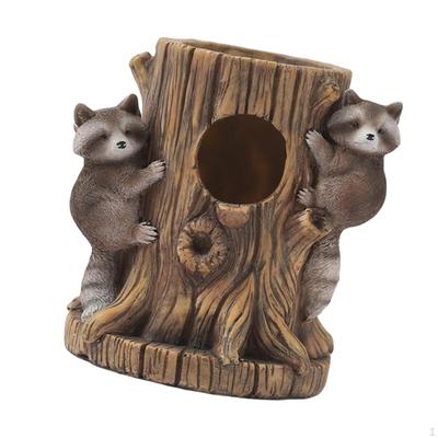 Raccoon Stump Flowerpot Sculpture Home Decor Vase Resin Figurine Planter Pot for Living Room Yard
