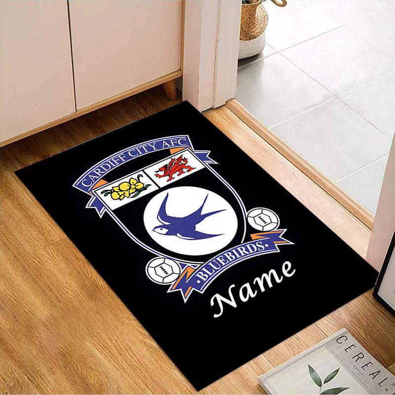 Custom Name Cardiff FC Crest Rug Game Carpet, Floor Mat for Bedroom Living Room Entryway Rug, Home Decor Idea Gift for Christmas Birthday