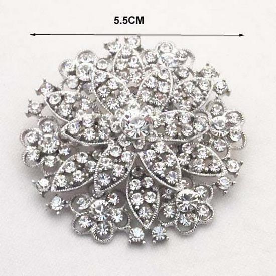 Elegant Rhinestone Flower Brooch Pin for Bridal Bouquet or Clothing Accessory