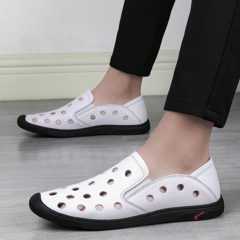 Men's Large Size Cowhide Slip-on Beach Shoes - Soft Sole, Closed Toe, Summer Casual Shoes 46