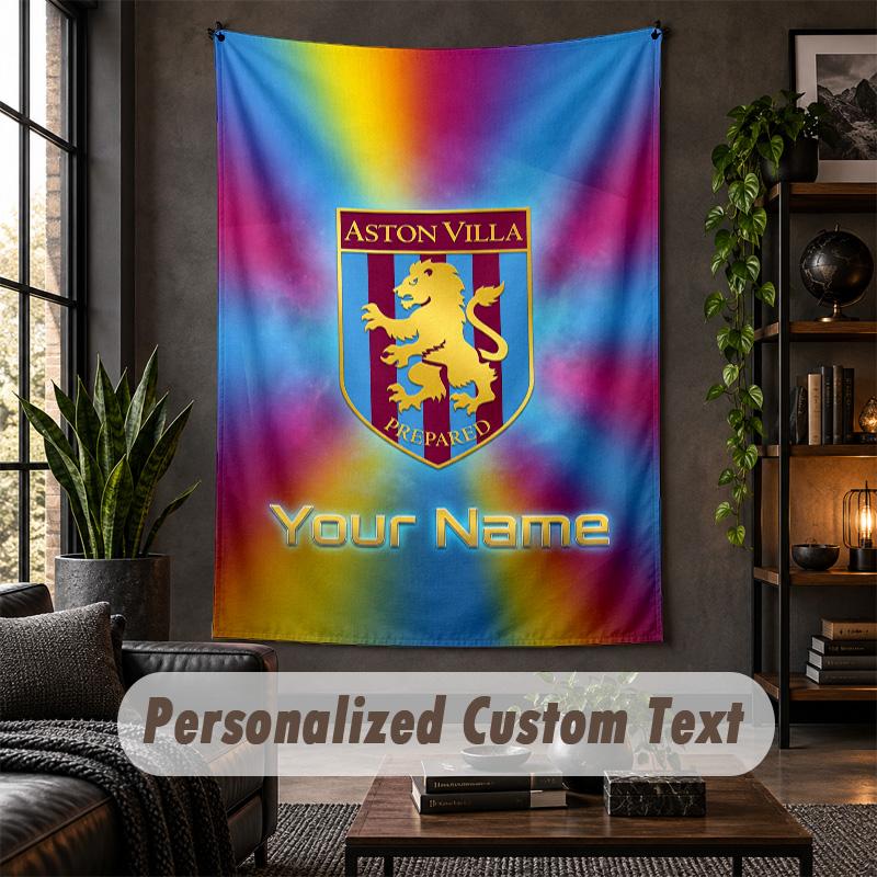 Wall Tapestry Aston Villa Print Custom Name Text Wall Hanging Home Decor