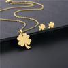 Trendy Lucky Four Leaf Clover Pendant Necklace Earrings Jewelry Set For Women Girl Stainless Steel Clavicle Chain Romantic Gifts