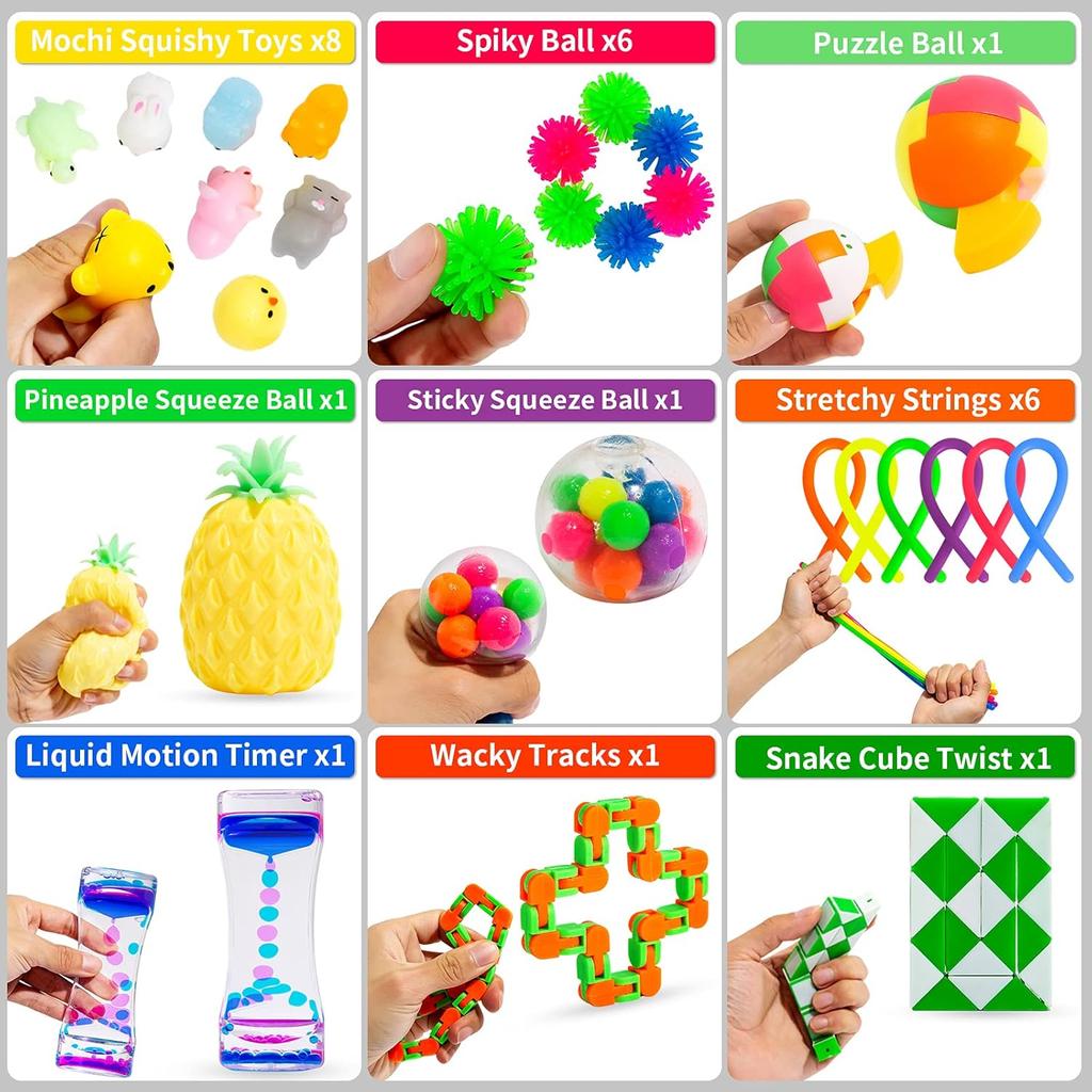 76 Pack Sensory Fidget Toys Set, Stress Relief and Anti-Anxiety Bundle Sensory Toys for Kids Adults, Cool Fidget Packs with Mochi Squishy, Magic