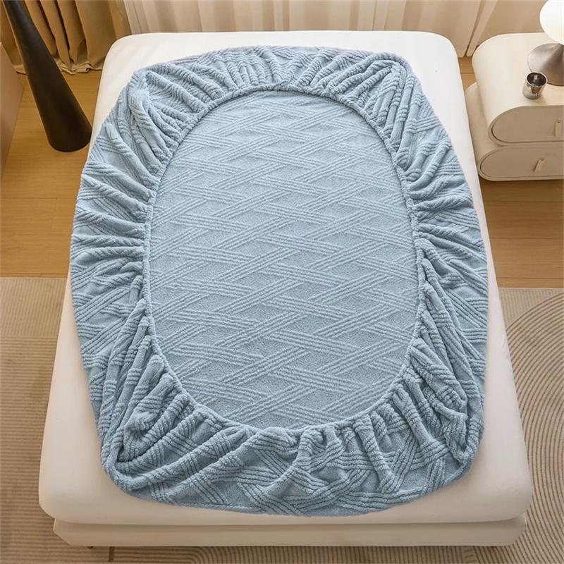 Winter Velvet Mattress Cover Thicken Warmth Bed Cover Bedsheet Bed Linen Soft Plush Warm Fitted Sheet Winter Velvet Bedcloth