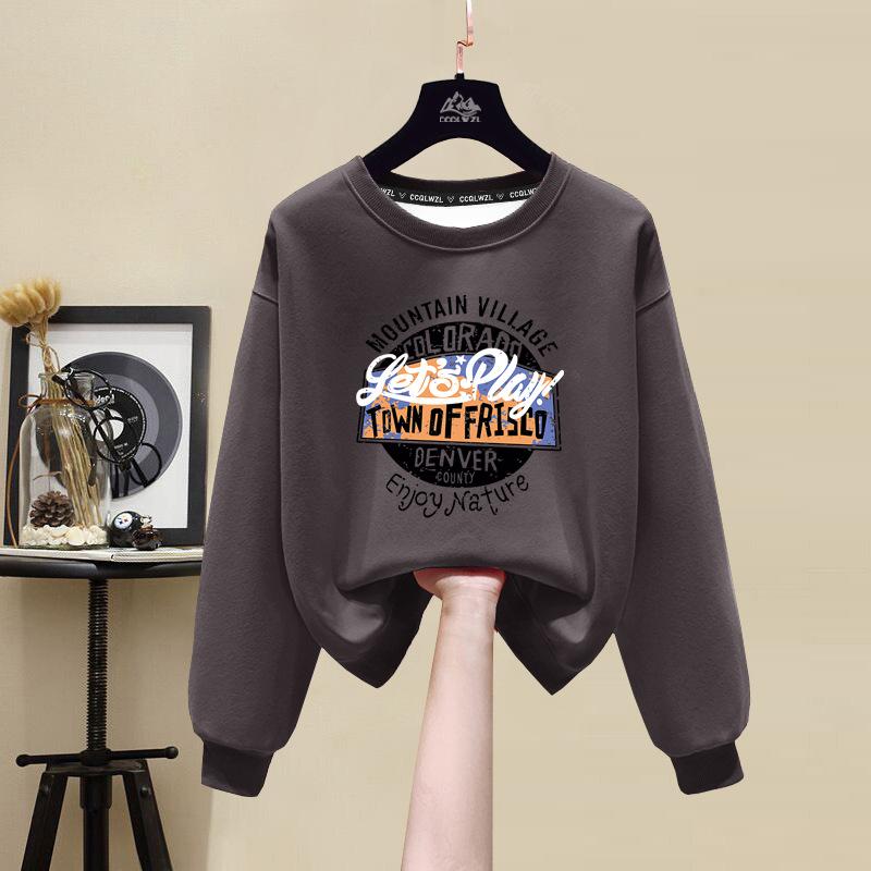 Factory wholesale pure cotton sweater women's new winter velvet thickened round neck loose letter t-shirt