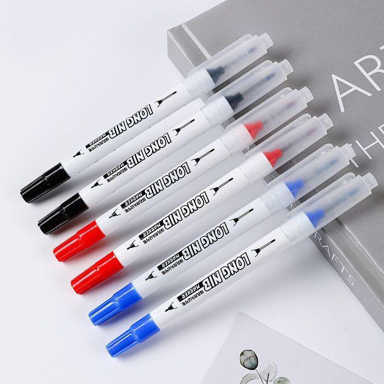 Dual-Tip Fine Marker Pen: Oil-Based, Quick-Dry, Fade-Resistant, Waterproof, Ideal for Woodworking & Plumbing.
