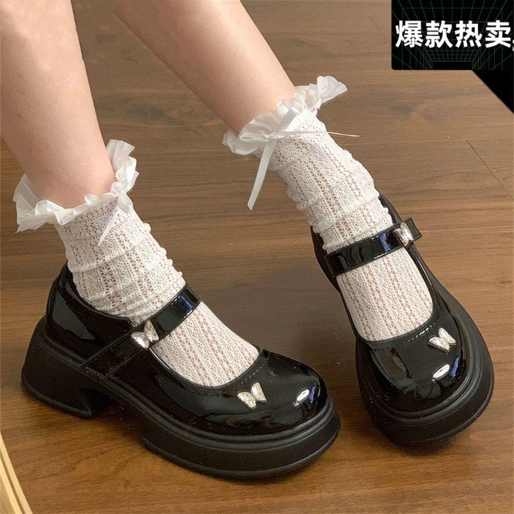 2025 new summer popular small leather shoes temperament casual rhinestone butterfly out Lolita Mary Jane single shoes