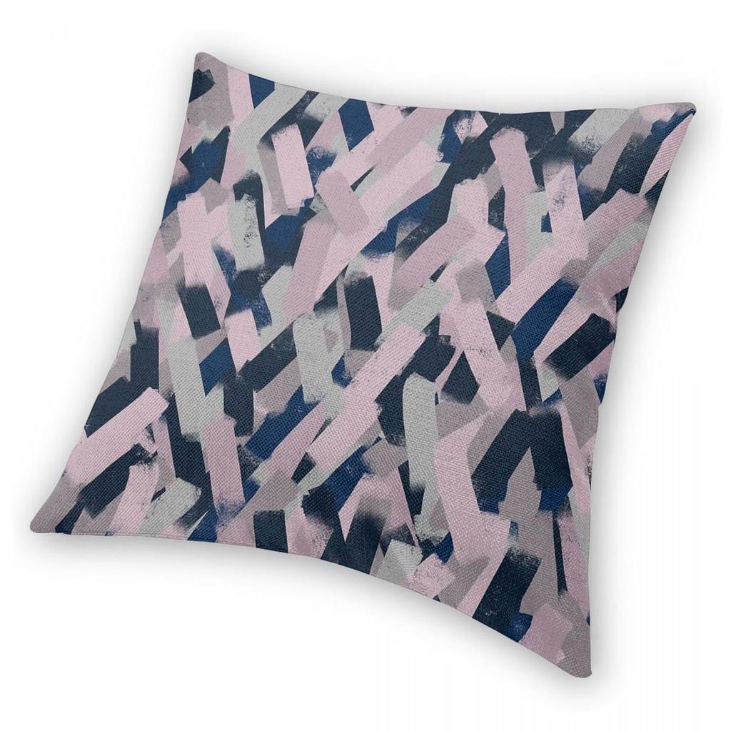 Navy Blue Grey Pink Brush Strokes Square Pillowcase Polyester Linen Velvet Creative Zip Decor Pillow Case Room Cushion Cover