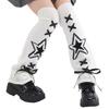 Women's Knitted Leg Warmers with Star Pattern and Ribbon Ties Harajuku Fairycore Flared Foot Covers Footless Long Socks