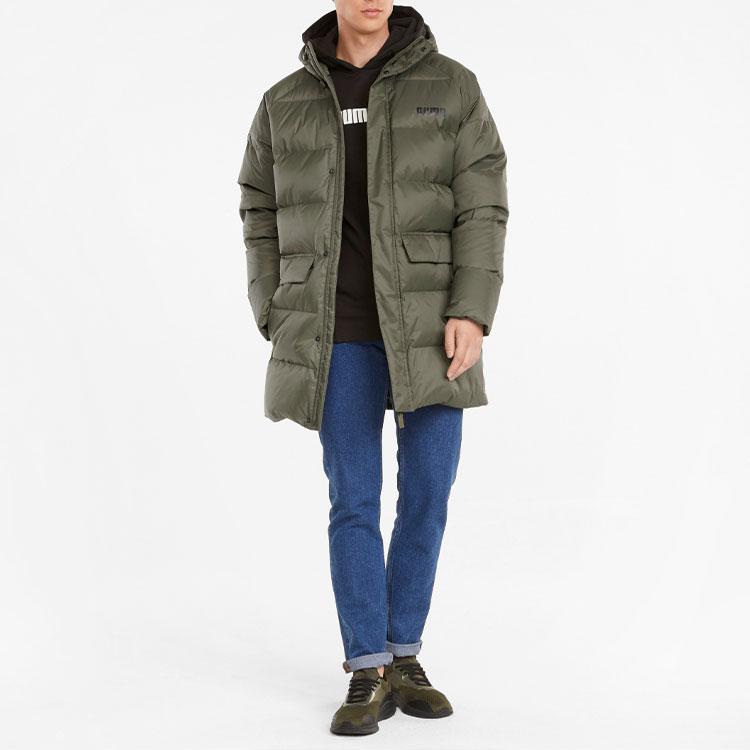 Puma Logo Solid Color Mid-Length Down Jacket Men Outerwear Grape-Leaf-Green 846326-44