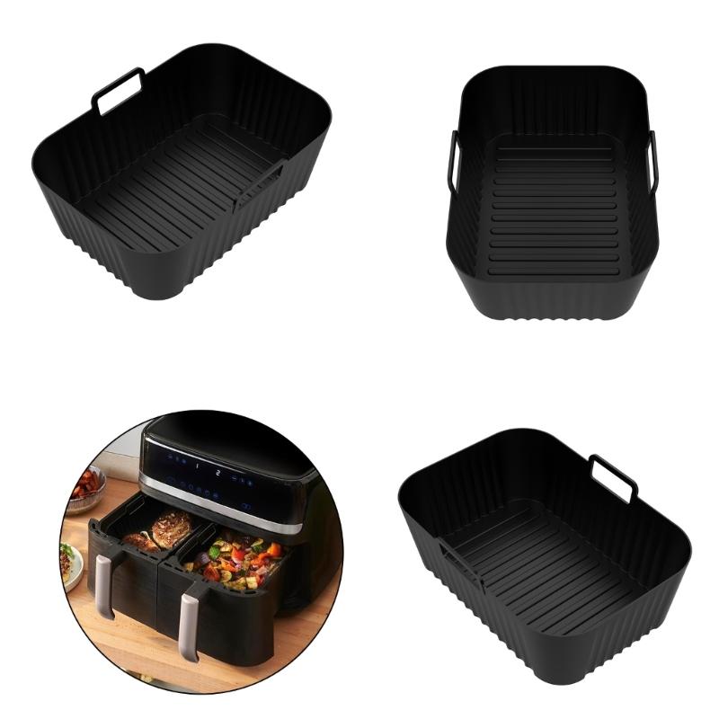 Pack of 2 Rectangular Shape Nonstick Air Fryers Pads Baking Tray Cooking Liners Silicone Baskets for Air Frying Machine