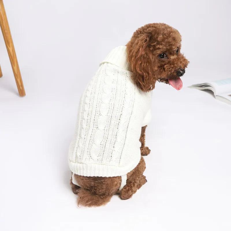 

White Knit Sweater Jumpsuit for Small Dogs, Monochromatic, Simple, Fashion, Warm, Thick, Pet Items, Winter, Wholesale s