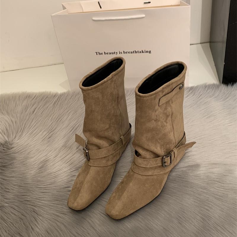 Designer Damen Ritterstiefel Mode Keile Niedriger Absatz Tanzschuhe Streetstyle Bankettparty Kurze Stiefel Frau