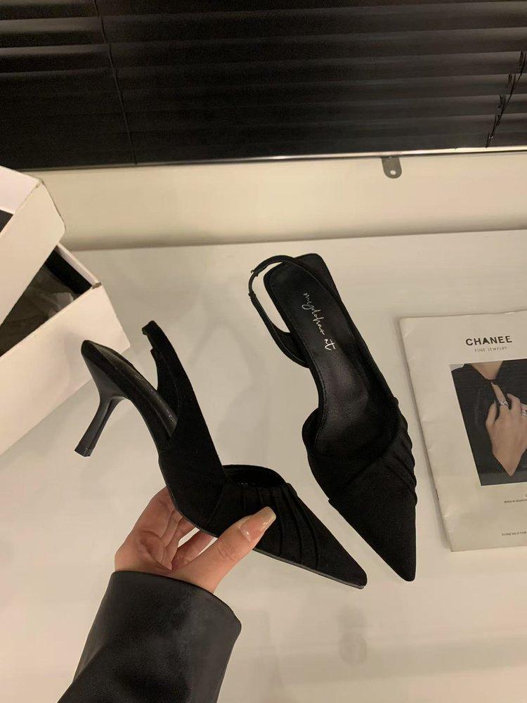 Escarpins français à talons aiguilles, sandales vertes à tête de sac, chaussures de fée printemps et été 2025 tempérament mondain bout pointu chaussures simples
