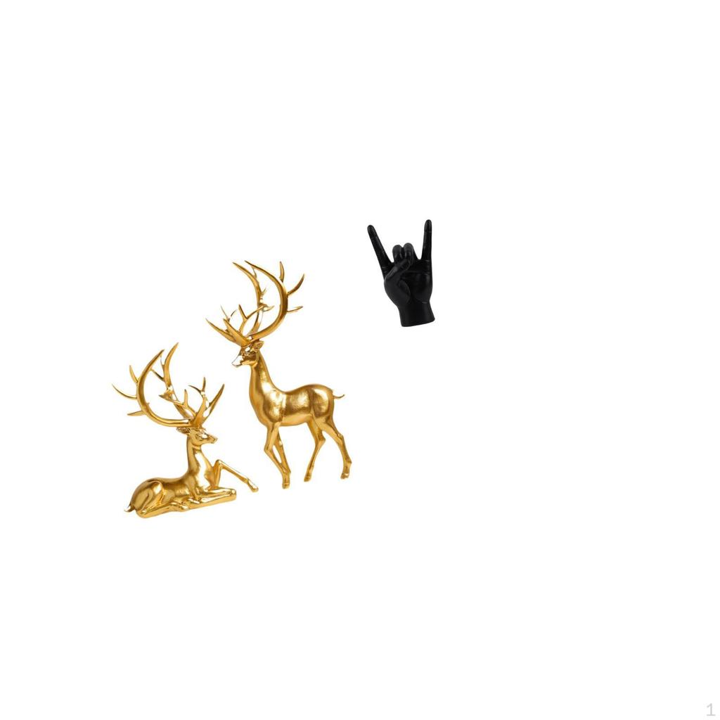 Couple Deer Statues Decorative Sculptures Collection Resin Figurines Hand Gesture Statue