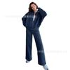 2024 Spring and Autumn Sweater Two-piece Women's Clothing European and American Cross-border Trend Fashion Casual Zipper Cardigan Trousers