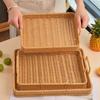 Handwoven Wicker Serving Tray Woven Handheld Plastic Rattan Storage Tray  Kitchen Storage