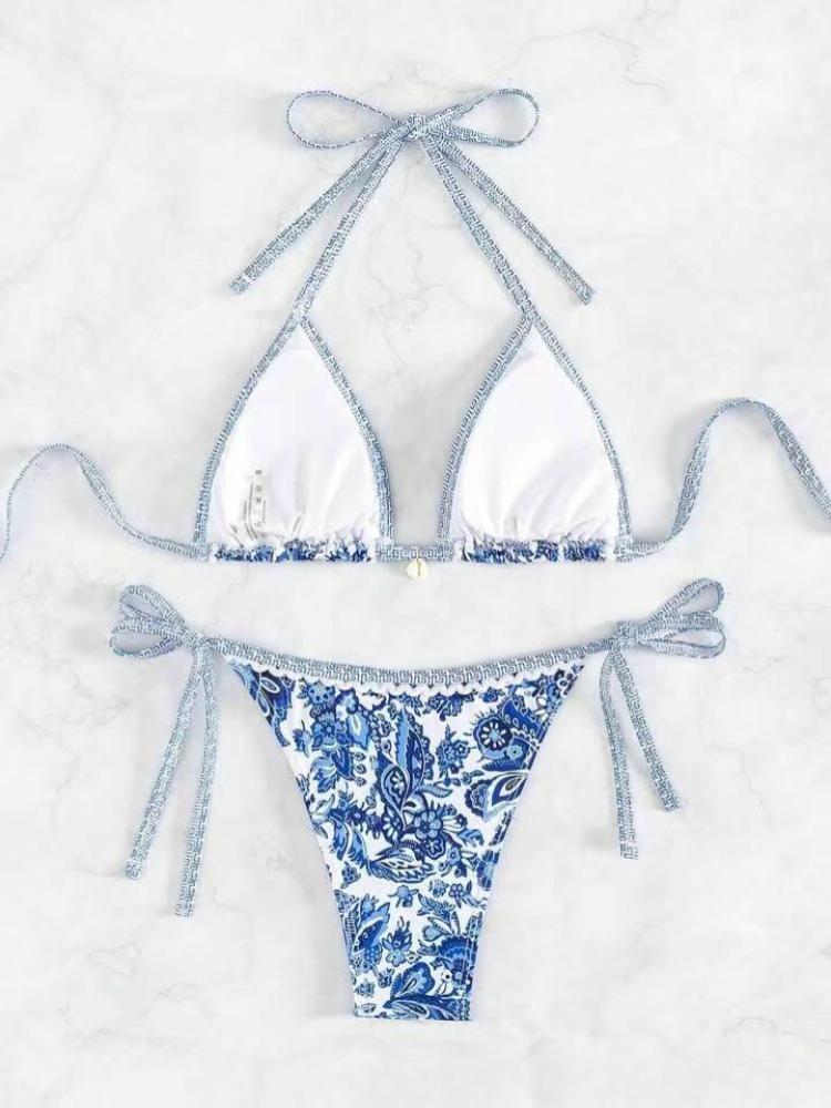 2025 Halter String Triangle Two Piece Bikini Women Swimwear Female Swimsuit Bathers Bathing Swimming Suit Beachwear Summer