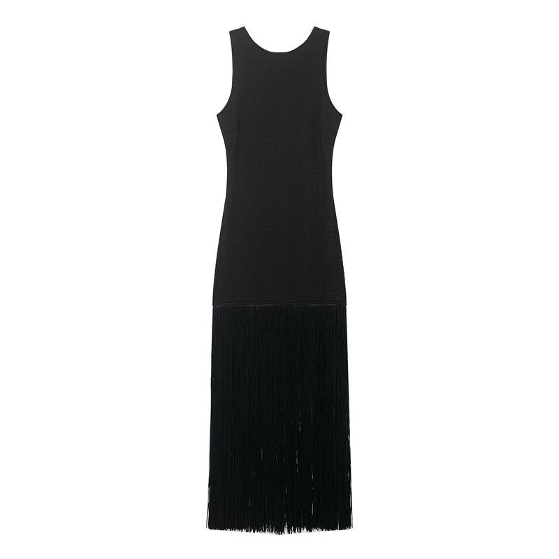 Elegant 2026 Tassel Slim Fit Round Neck Dress for Women Medium чёрный