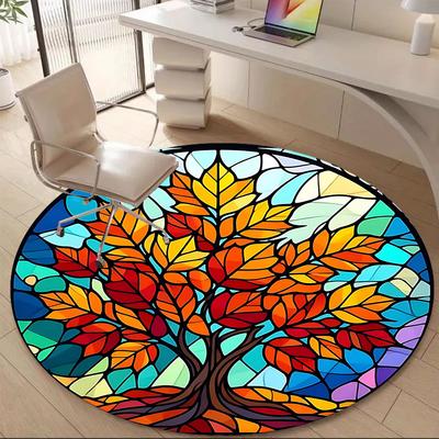 1pc Autumn Leaves Office Round Area Rug, Indoor Mat Suitable ForOffice, Under Office Chairs Bedroom Living Room Home Decor, Room Deco D052